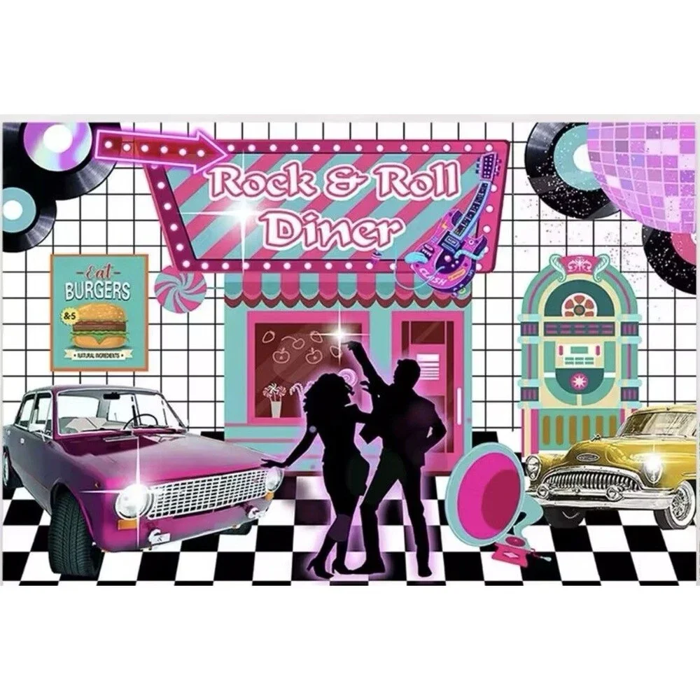 Back to 50s Theme Background Birthday Party Background 4x5 Feet